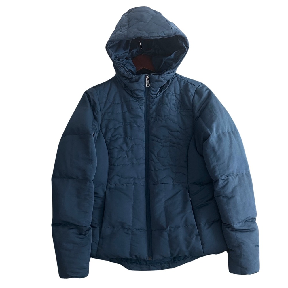 The North Face Rhea Down Jacket Womens Small Blue Hooded 550 Puffer Coat